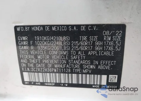 2023 Honda Hr-V Awd Lx from USA, damaged, VIN 3CZRZ2H36PM711128